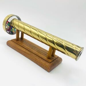 Vintage 9” Brass Kaleidoscope on Wooden Stand